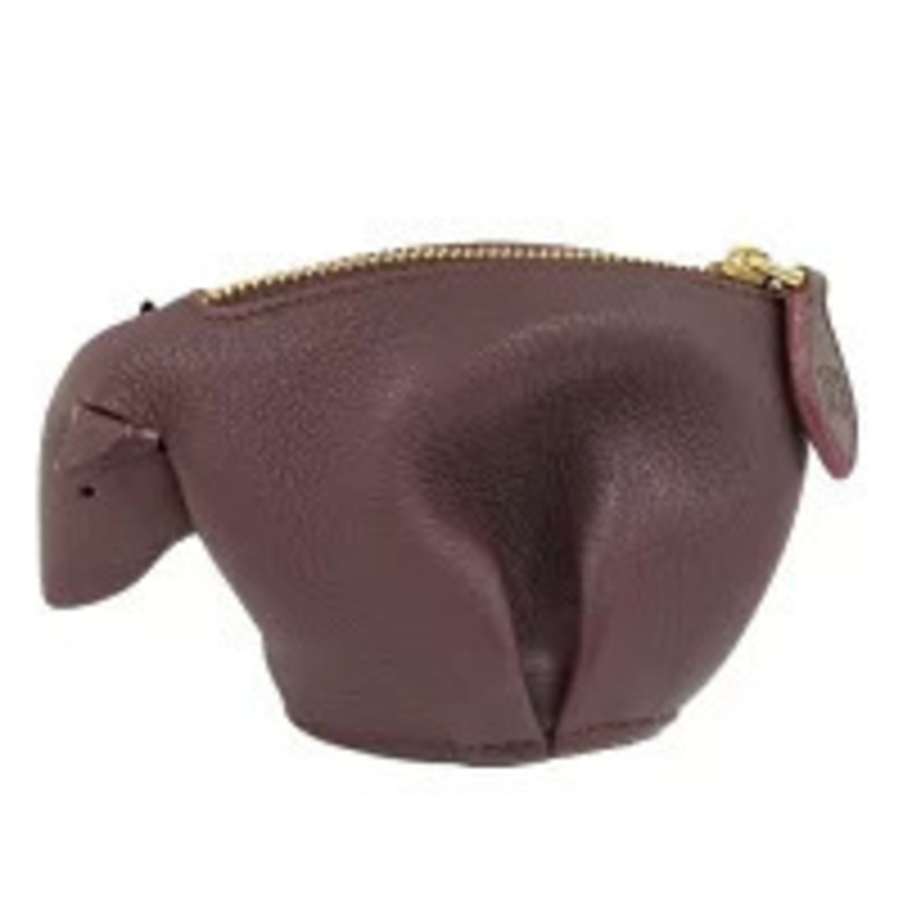 Loewe coin case Wallet purse animal cow motif leather Burgundy Red